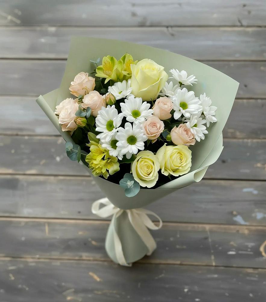 Букет цветов из: Альстромерии, Розы и Хризантемы в Горки-2