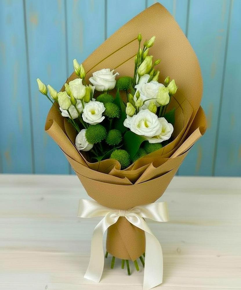 Букет цветов из: Хризантемы и Лизиантусы в Горки-2