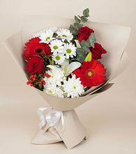 Букет цветов из:  Розы, Хризантемы, Герберы и Лилии в Горки-2