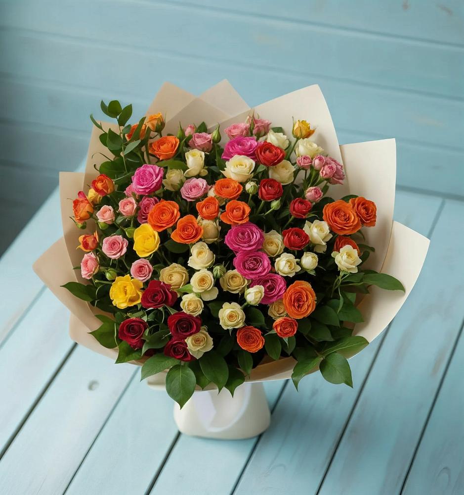 Букет Микс из разноцветных кустовых роз в Горки-2
