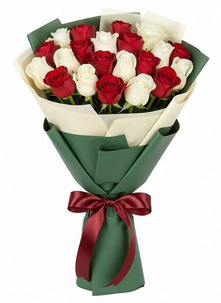 Букет Микс из красных и белых роз в Горки-2