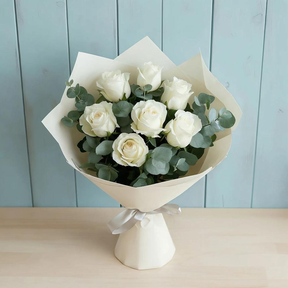 Букет Белые розы в Эвкалипте в Горки-2