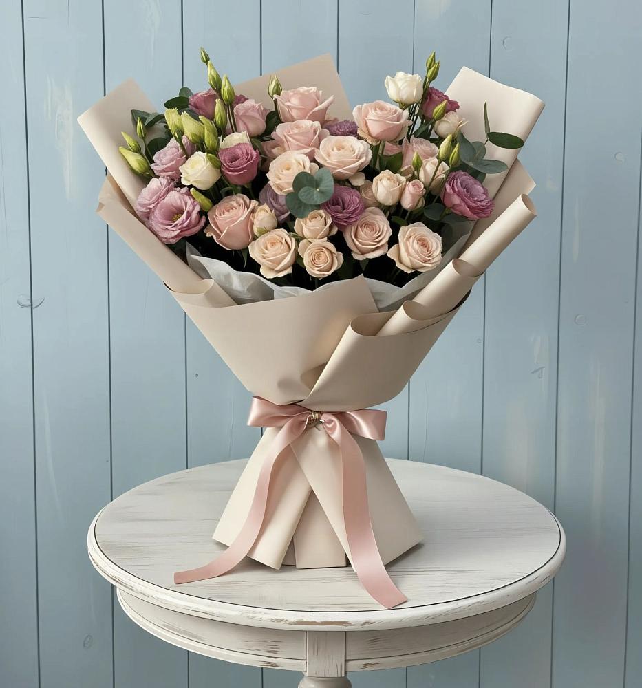 Букет цветов из: Розы и Лизиантусы в Горки-2