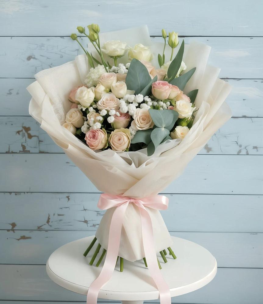 Букет цветов из: Розы и Лизиантусы в Горки-2