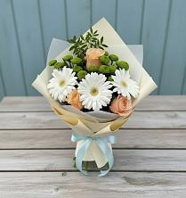 Букет цветов из:  Герберы, Розы и Хризантемы в Горки-2