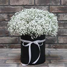 Цветочная композиция из Гипсофила в шляпной коробке в Горки-2
